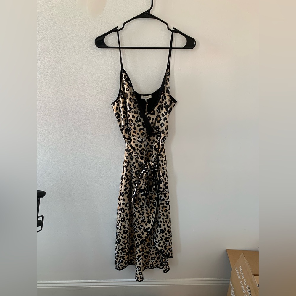 Leopard Print Faux Wrap Dress with Tie Detail